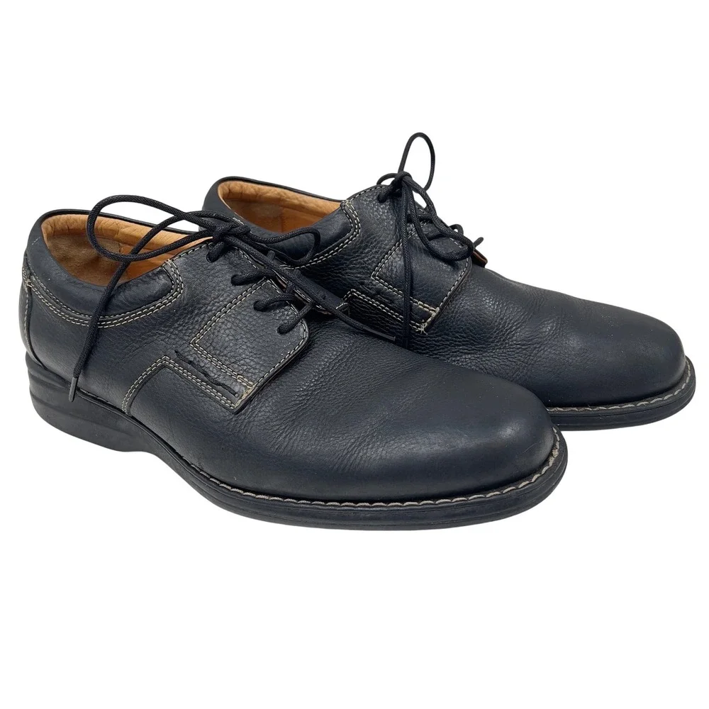 Johnston & Murphy Mens Shuler Bicycle Toe Oxford Black Pebbled Leather Size 8 M